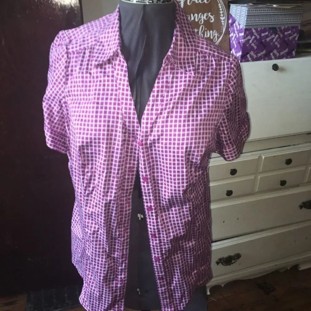 Lane Bryant purple checked button down blouse